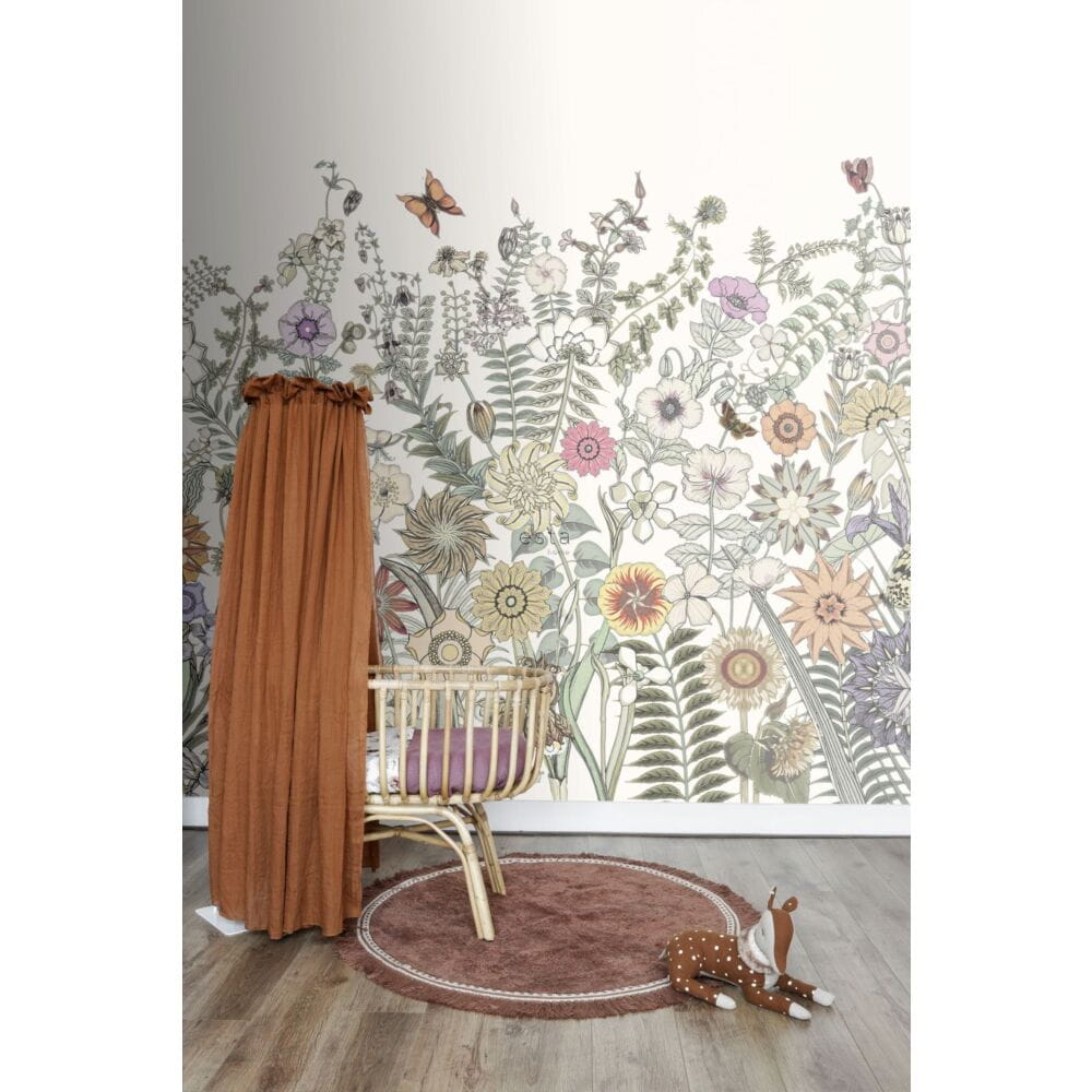 Esta 159107 Vintage Flowers flowers & butterflies green, orange and purple - mural z motywem kwiatów