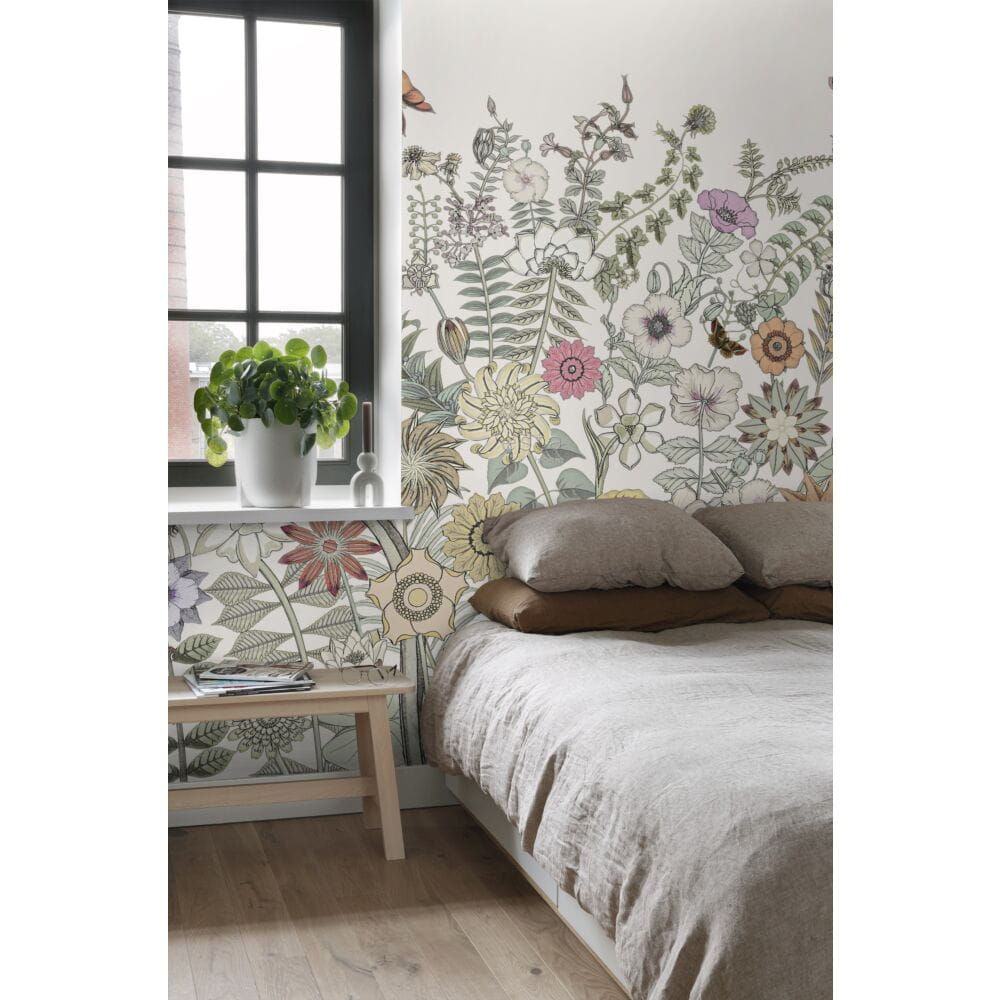 Esta 159107 Vintage Flowers flowers & butterflies green, orange and purple - mural z motywem kwiatów