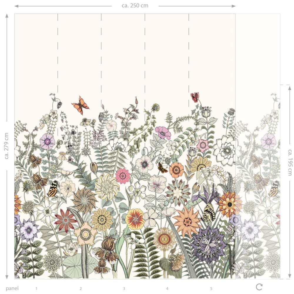 Esta 159107 Vintage Flowers flowers & butterflies green, orange and purple - mural z motywem kwiatów