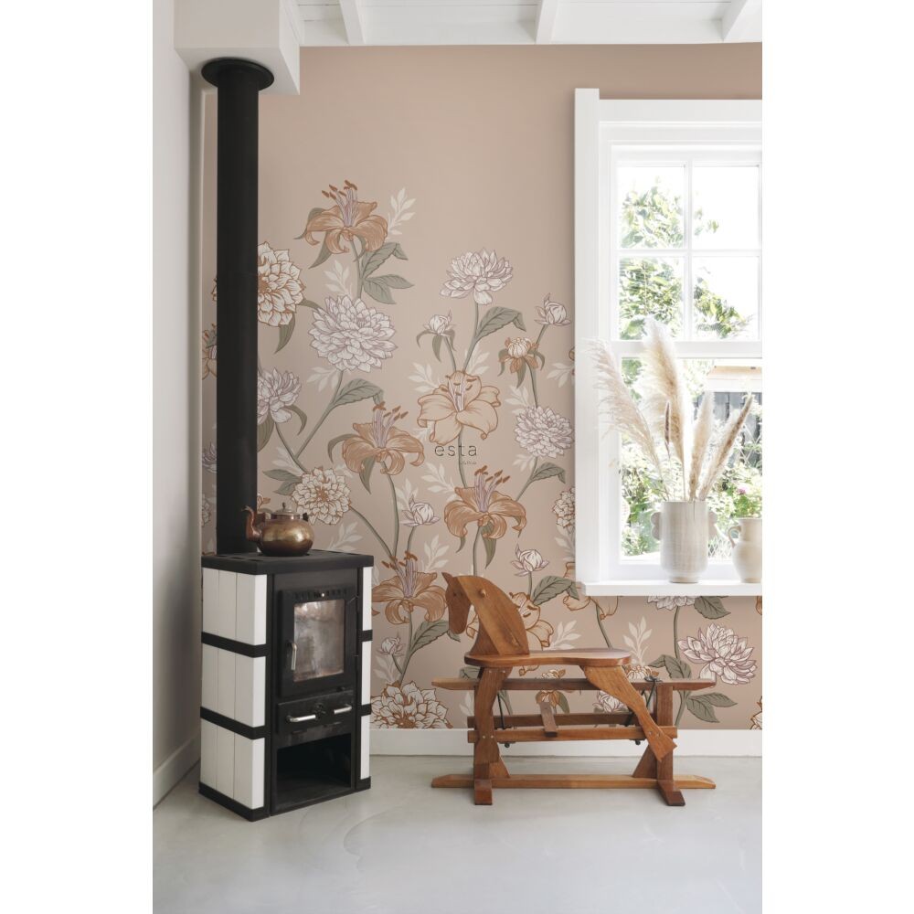 Esta 159210 Vintage Flowers antique pink and terracotta - mural z motywem kwiatów