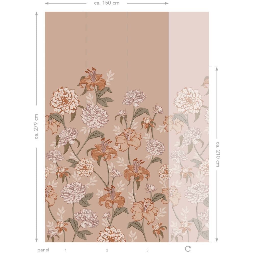 Esta 159210 Vintage Flowers antique pink and terracotta - mural z motywem kwiatów