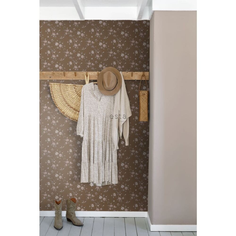 Esta 139286 Vintage Flowers rust brown and pink - tapeta w kwiaty
