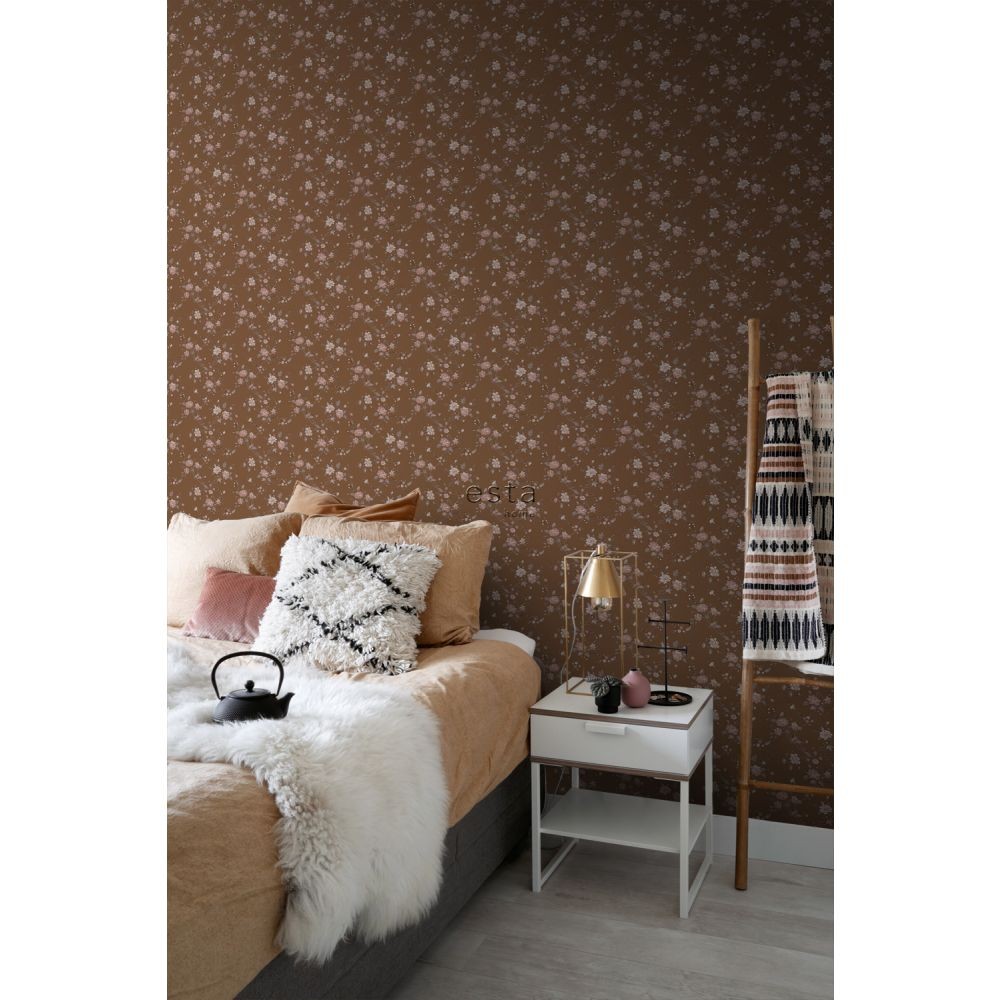 Esta 139286 Vintage Flowers rust brown and pink - tapeta w kwiaty