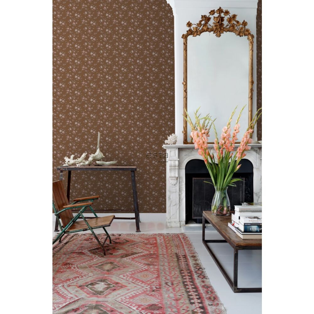 Esta 139286 Vintage Flowers rust brown and pink - tapeta w kwiaty