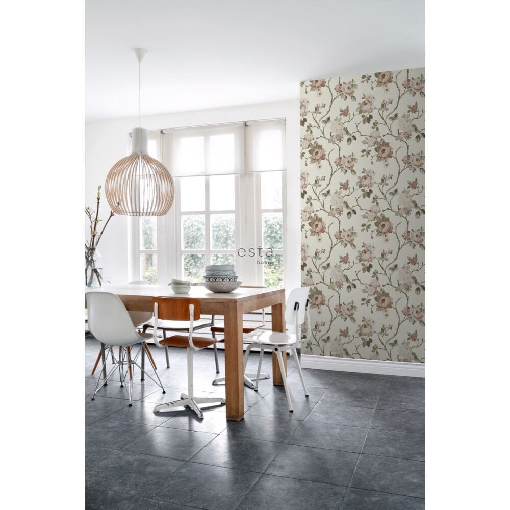 Esta 139406 Vintage Flowers off-white and antique pink - tapeta z motywem kwiatów