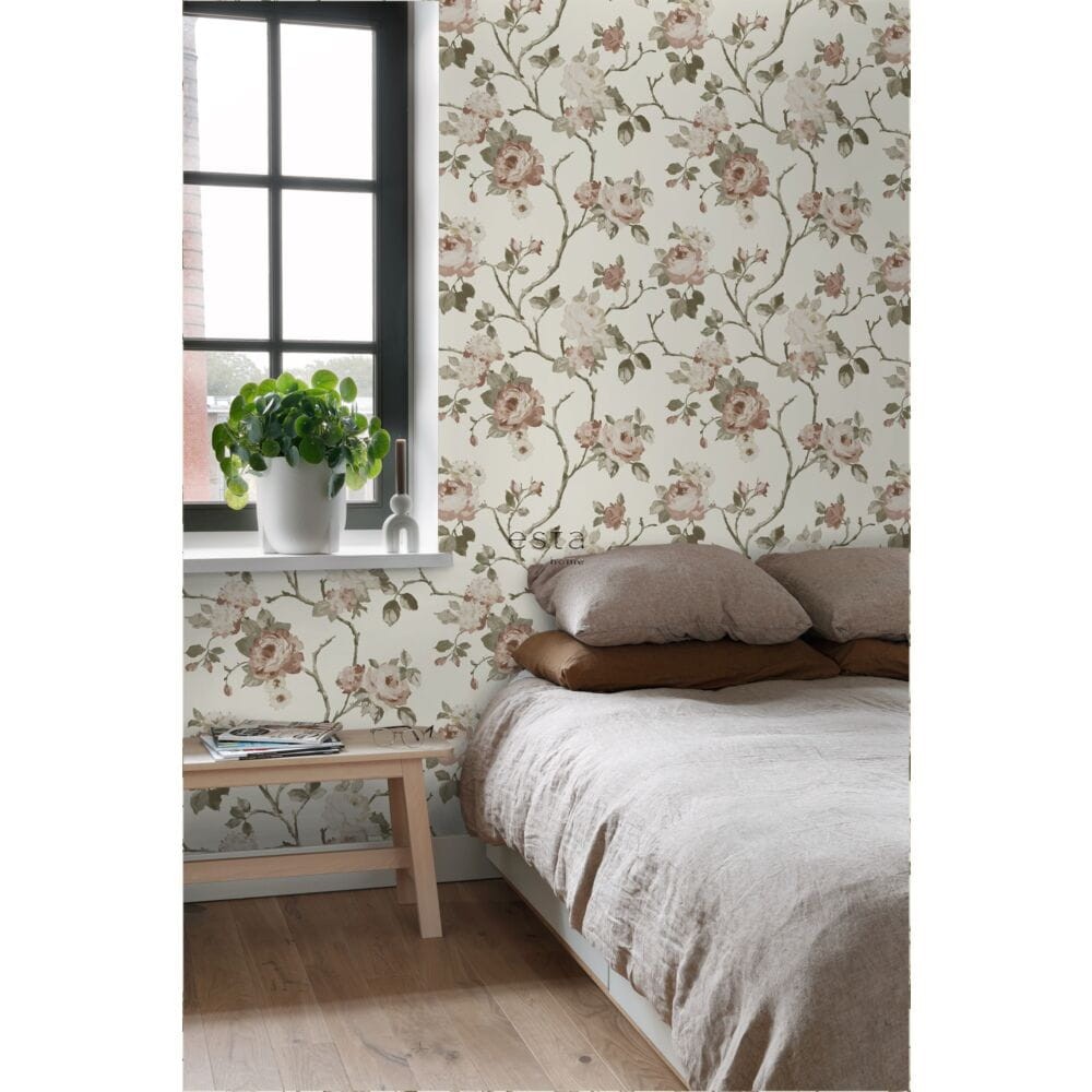 Esta 139406 Vintage Flowers off-white and antique pink - tapeta z motywem kwiatów