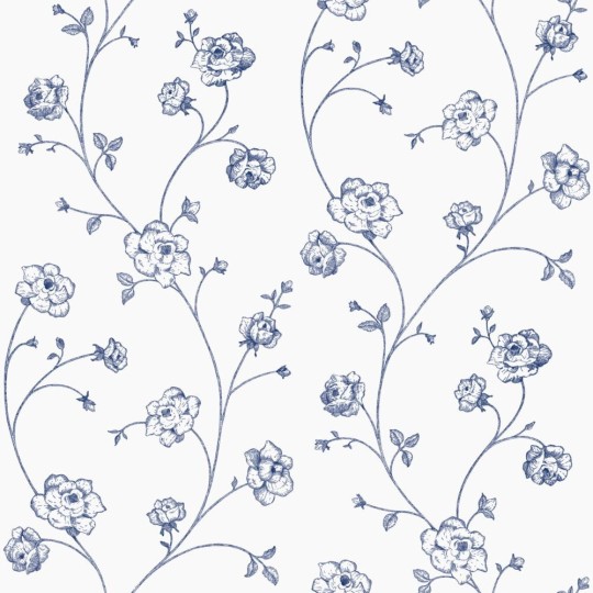 Esta 139300 Vintage Flowers Toile De Jouy Roses white and blue - tapeta w małe róże