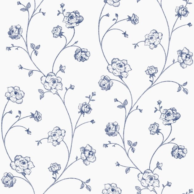 Esta 139300 Vintage Flowers Toile De Jouy Roses white and blue - tapeta w małe róże