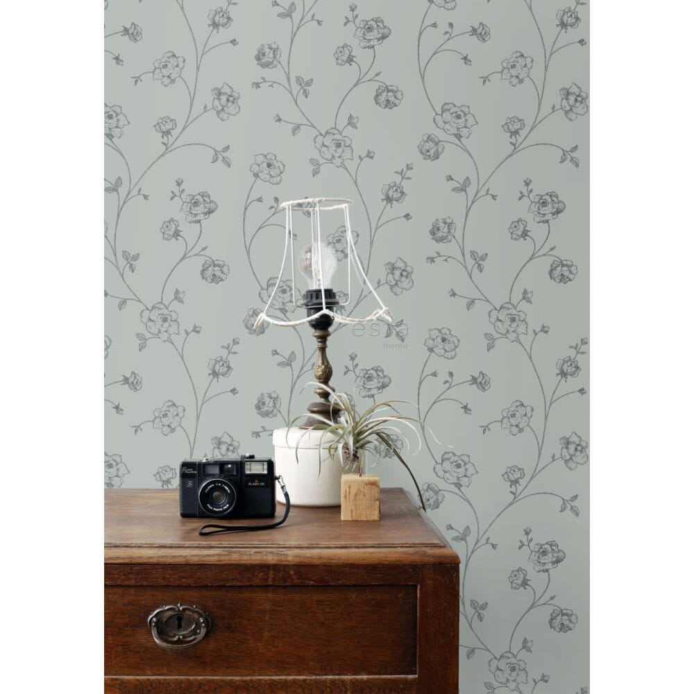 Esta 139314 Vintage Flowers Toile De Jouy Roses grayish green - tapeta w małe róże