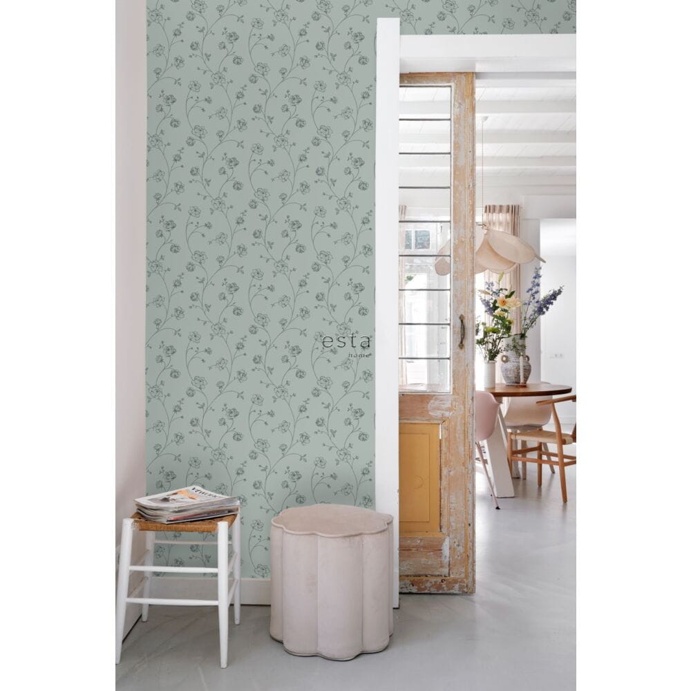 Esta 139314 Vintage Flowers Toile De Jouy Roses grayish green - tapeta w małe róże