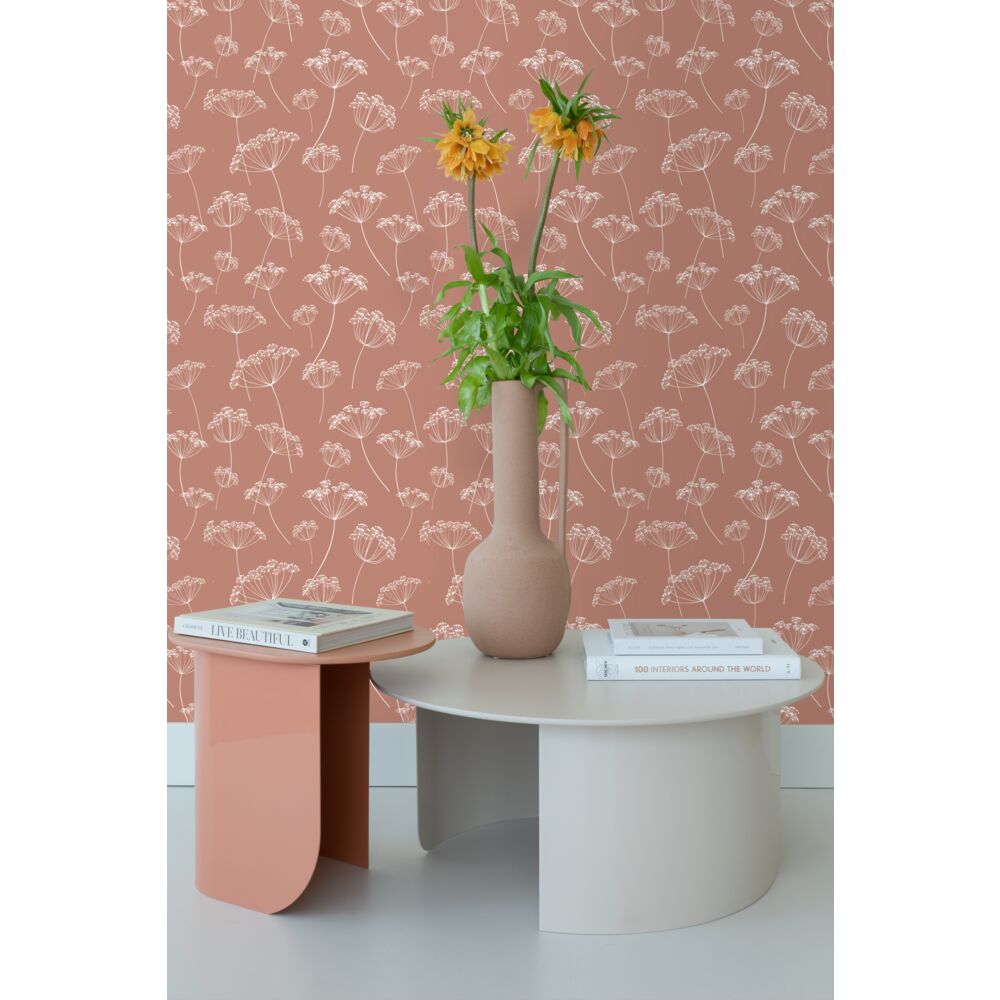 Esta 139320 Vintage Flowers Umbels terracotta and white - tapeta w baldaszki
