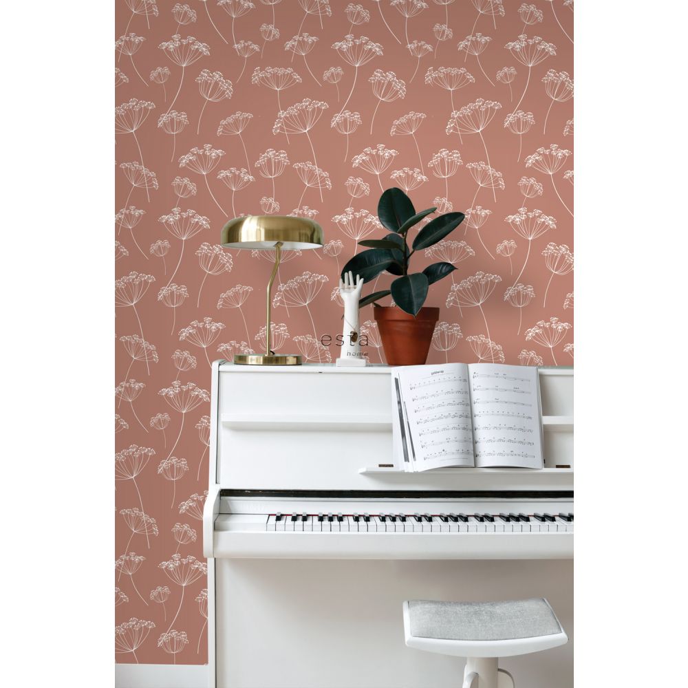 Esta 139320 Vintage Flowers Umbels terracotta and white - tapeta w baldaszki