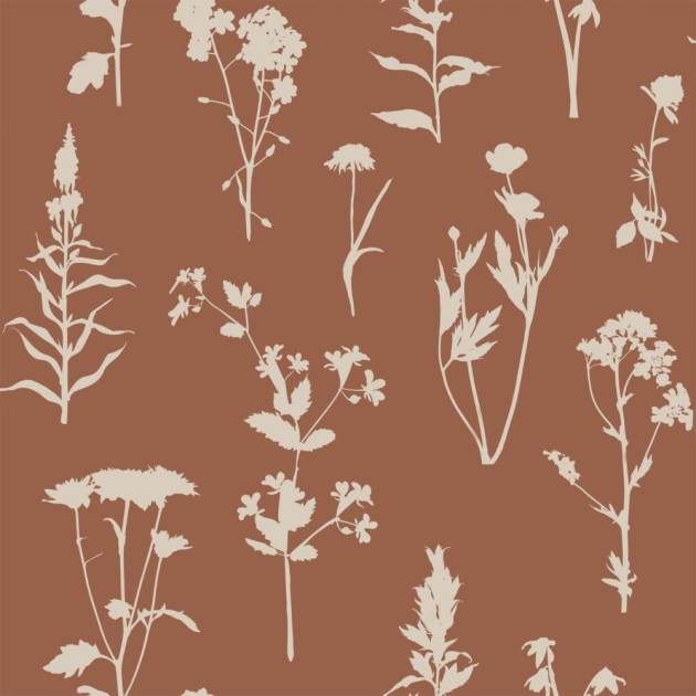 Esta 139396 Vintage Flowers Wildflowers terracotta - tapeta z motywem polnych kwiatów