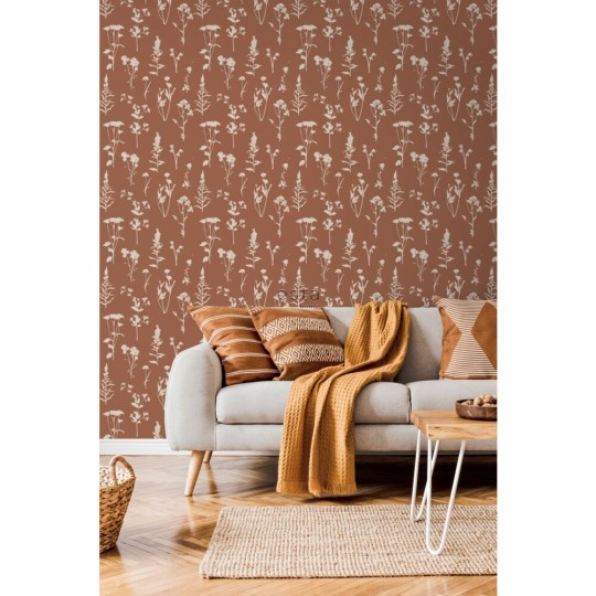 Esta 139396 Vintage Flowers Wildflowers terracotta - tapeta z motywem polnych kwiatów