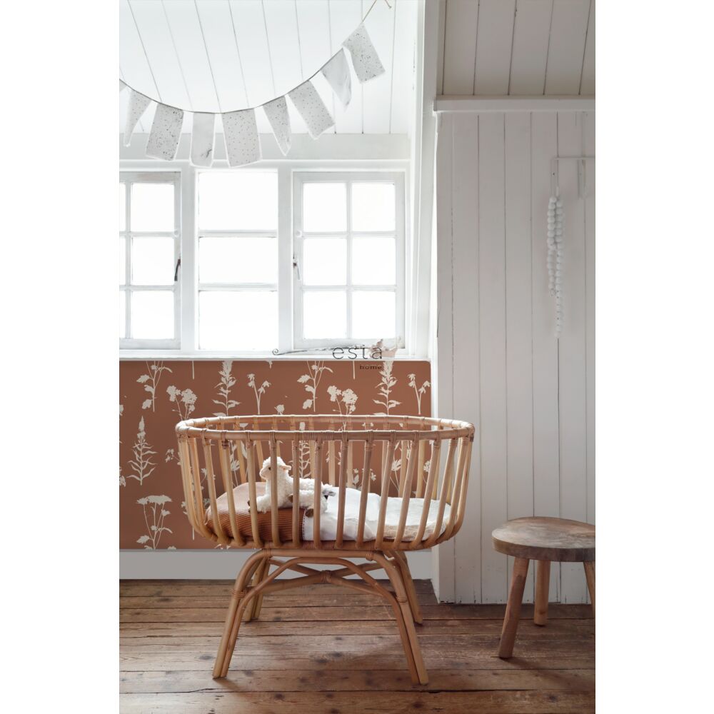 Esta 139396 Vintage Flowers Wildflowers terracotta - tapeta z motywem polnych kwiatów