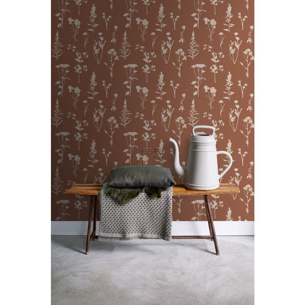Esta 139396 Vintage Flowers Wildflowers terracotta - tapeta z motywem polnych kwiatów