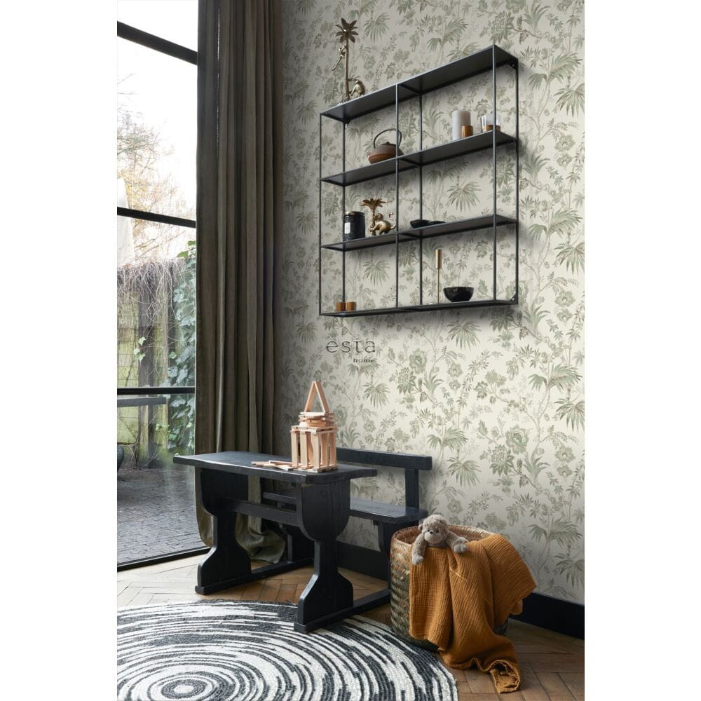 Esta 139400 Vintage Flowers cream beige and grayish green - tapeta z motywem kwiatów