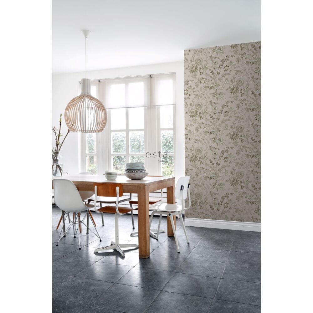 Esta 139401 Vintage Flowers antique pink and olive green - tapeta z motywem kwiatów