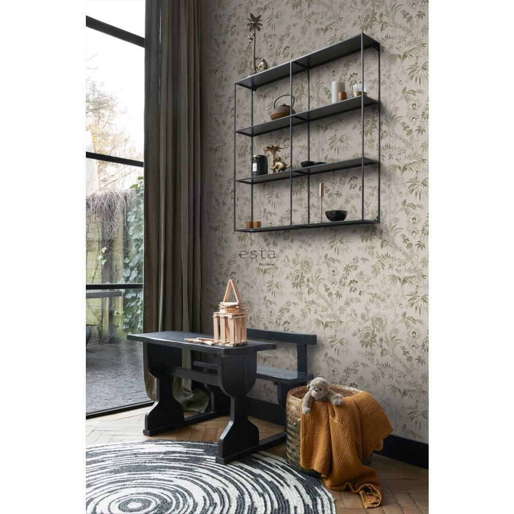 Esta 139401 Vintage Flowers antique pink and olive green - tapeta z motywem kwiatów