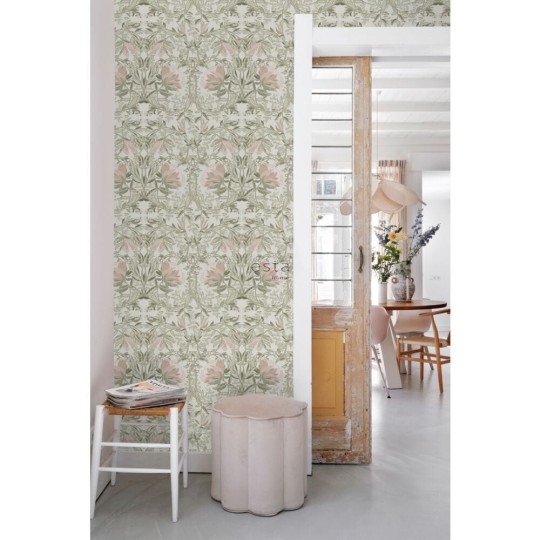 Esta 139418 Vintage Flowers In Art Nouveau Style sand beige and antique pink - tapeta w kwiaty w stylu vintage