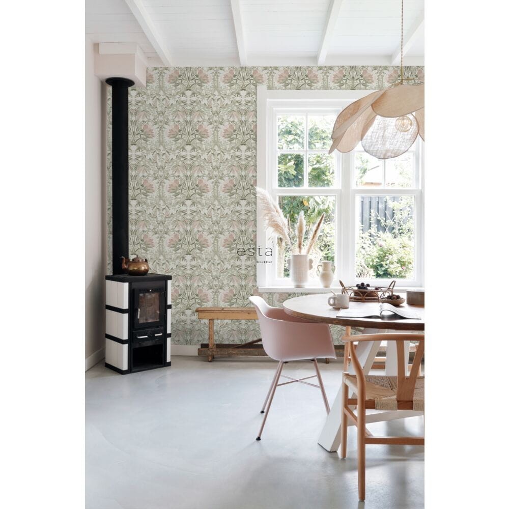 Esta 139418 Vintage Flowers In Art Nouveau Style sand beige and antique pink - tapeta w kwiaty w stylu vintage