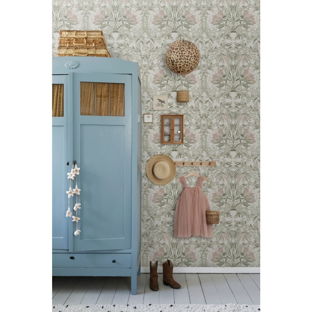 Esta 139418 Vintage Flowers In Art Nouveau Style sand beige and antique pink - tapeta w kwiaty w stylu vintage