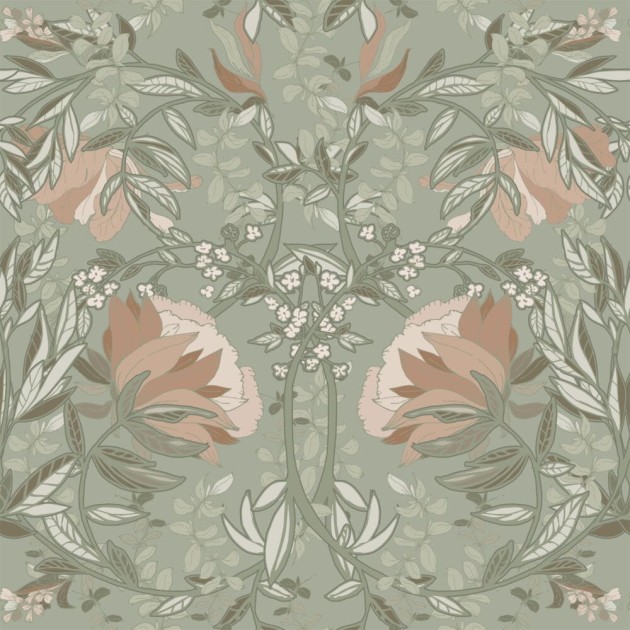 Esta 139419 Vintage Flowers In Art Nouveau Style grayish green and antique pink - tapeta w kwiaty w stylu vintage