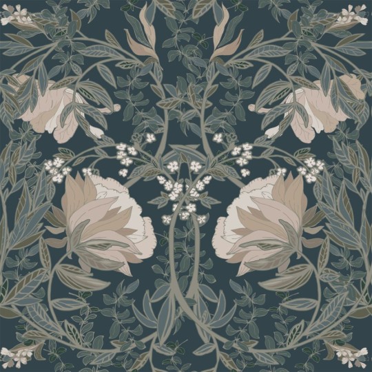 Esta 139421 Vintage Flowers In Art Nouveau Style dark blue - tapeta w kwiaty w stylu vintage