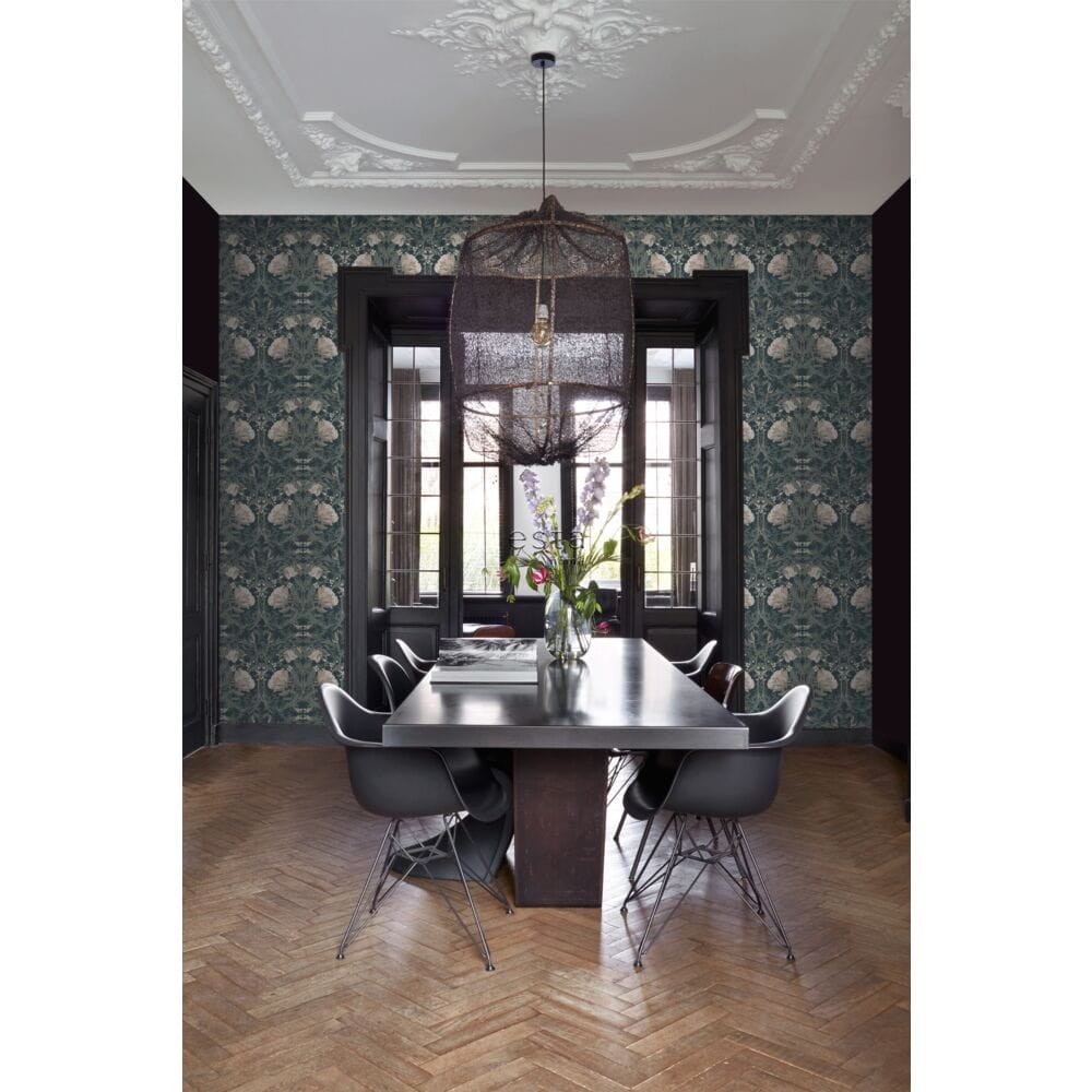 Esta 139421 Vintage Flowers In Art Nouveau Style dark blue - tapeta w kwiaty w stylu vintage