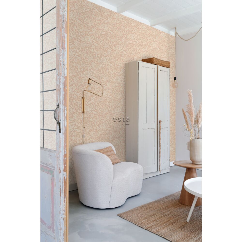 Esta 139427 Vintage Flowers terracotta pink - tapeta w kwiaty i liście