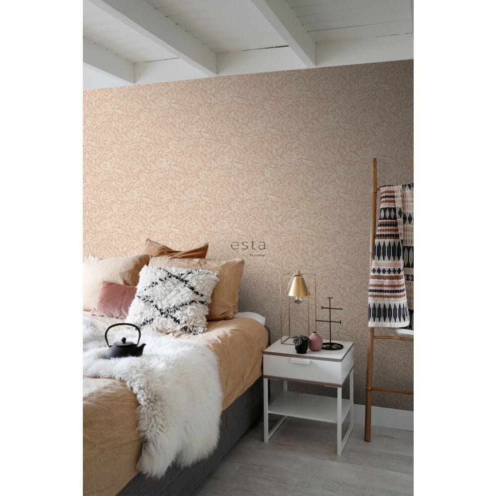 Esta 139427 Vintage Flowers terracotta pink - tapeta w kwiaty i liście