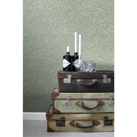 Esta 139428 Vintage Flowers grayed mint green - tapeta w kwiaty i liście