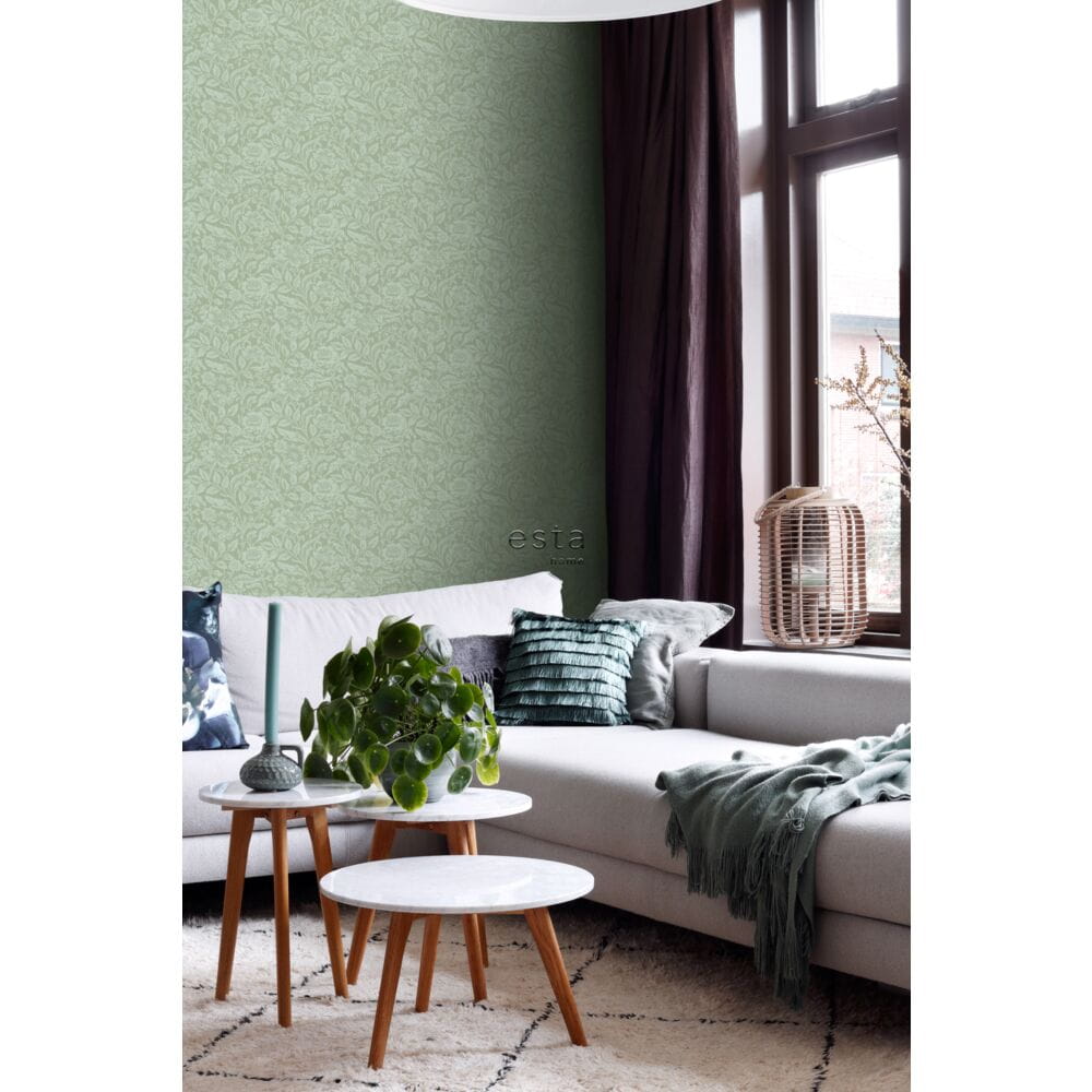 Esta 139428 Vintage Flowers grayed mint green - tapeta w kwiaty i liście