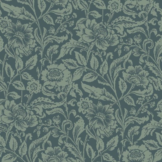 Esta 139429 Vintage Flowers dark blue and grayish green - tapeta w kwiaty i liście