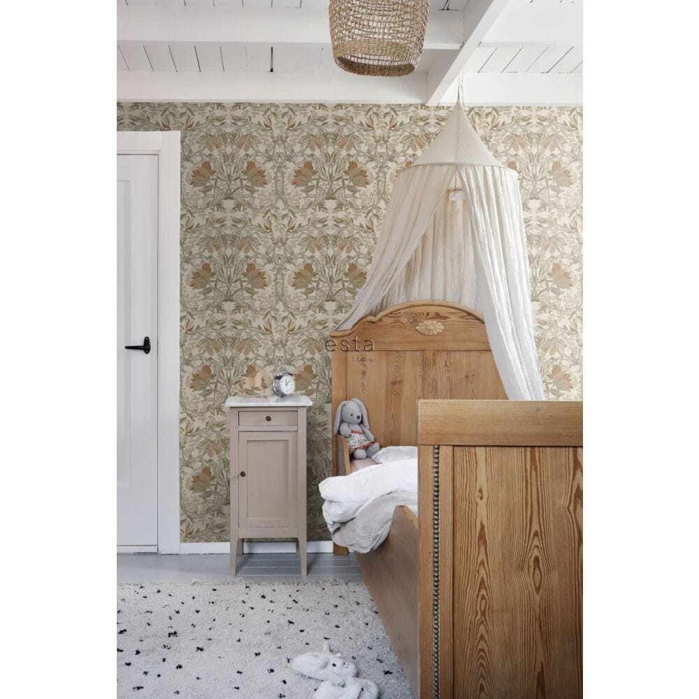 Esta 139459 Vintage Flowers In Art Nouveau Style light beige and antique pink - tapeta w kwiaty w stylu vintage