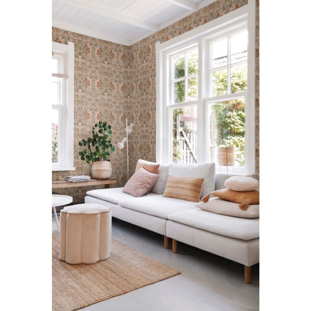 Esta 139460 Vintage Flowers In Art Nouveau Style beige and antique pink - tapeta w kwiaty w stylu vintage