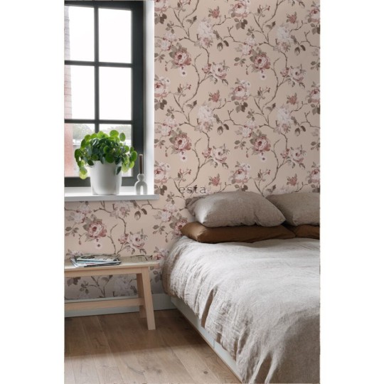 Esta 139476 Vintage Flowers antique pink - tapeta z motywem kwiatów