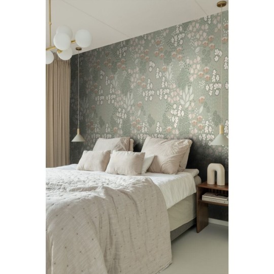 Esta 159212 Vintage Flowers floral pattern grayed mint green - mural z motywem polnych kwiatów