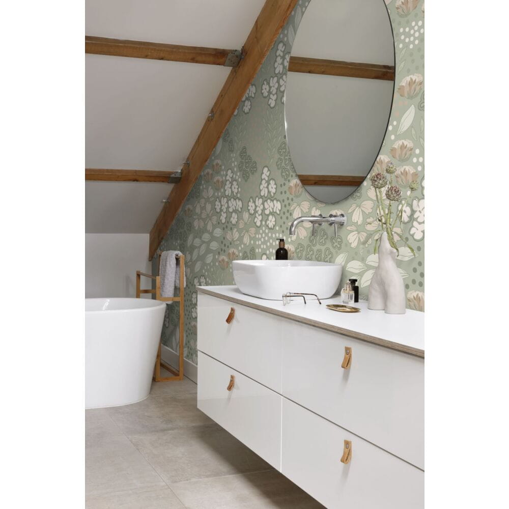 Esta 159212 Vintage Flowers floral pattern grayed mint green - mural z motywem polnych kwiatów