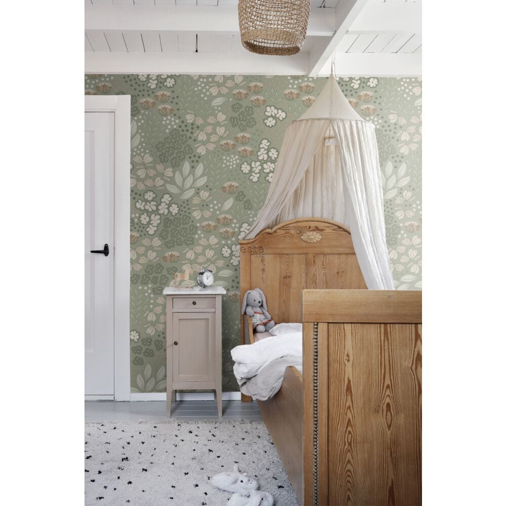 Esta 159212 Vintage Flowers floral pattern grayed mint green - mural z motywem polnych kwiatów