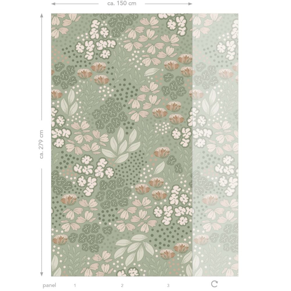 Esta 159212 Vintage Flowers floral pattern grayed mint green - mural z motywem polnych kwiatów