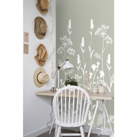 Esta 159214 Vintage Flowers Wildflowers grayed mint green - mural z motywem kwiatów