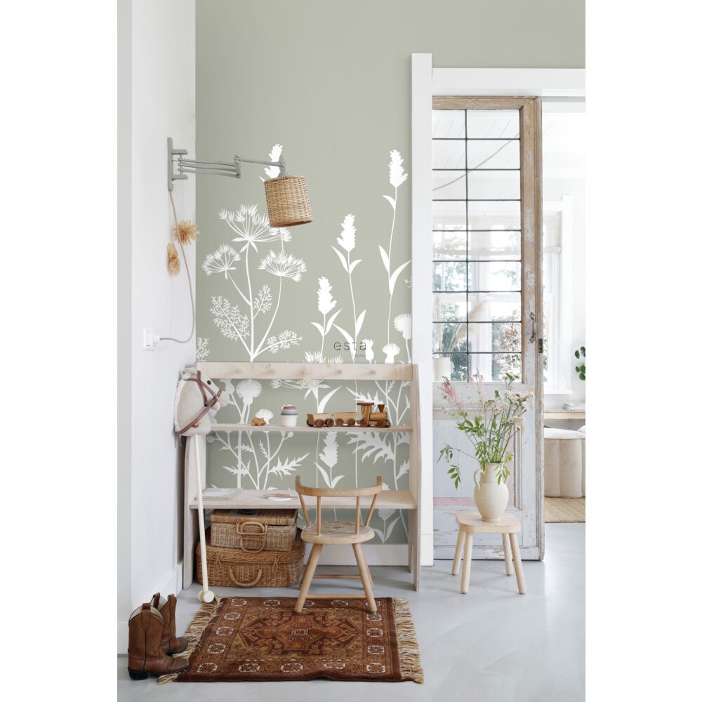 Esta 159214 Vintage Flowers Wildflowers grayed mint green - mural z motywem kwiatów