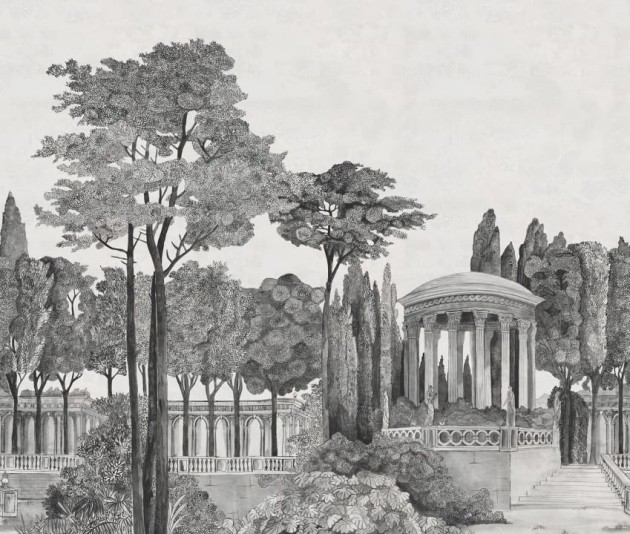 Rebel Walls R19738 Jack Kinsey Chatsworth Park Graphite- mural z ogrodem