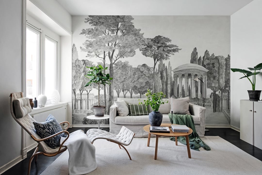 Rebel Walls R19738 Jack Kinsey Chatsworth Park Graphite- mural z ogrodem