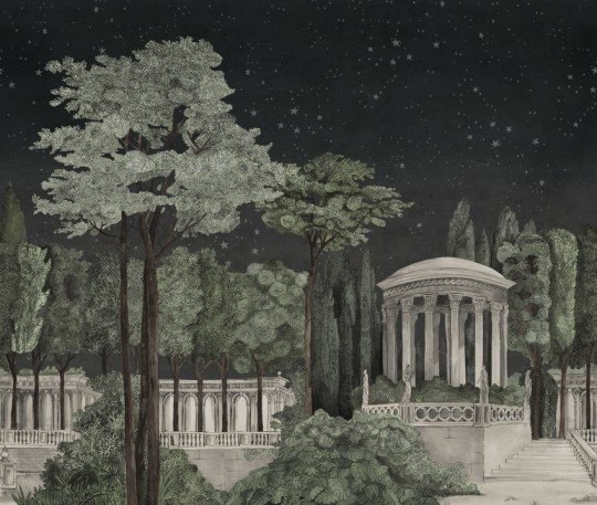 Rebel Walls R19742 Jack Kinsey Chatsworth Park Night - mural z ogrodem