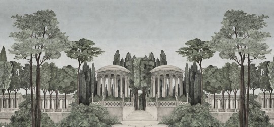 Rebel Walls R19744 Jack Kinsey Chatsworth Park Mirrored Day - mural z ogrodem