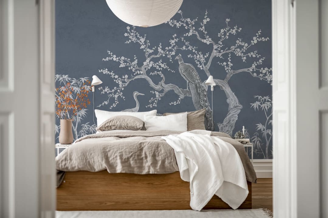 Rebel Walls R19748 Jack Kinsey Chinoiserie Blossom Navy Blue - mural chionoiserie