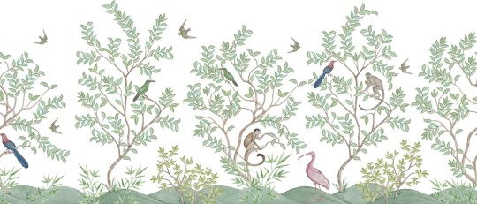 Rebel Walls R19756 Jack Kinsey Monkeys Paradise White - mural chinoiserie