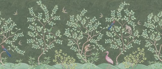 Rebel Walls R19758 Jack Kinsey Monkeys Paradise Sage Green - mural chinoiserie